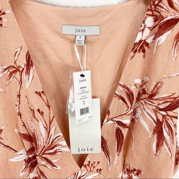 NEW NWT Joie Ethelda Dress Pink Floral Linen Midi Button Size Small S - Picture 5 of 9